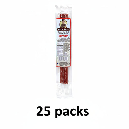Nick's Sticks Spicy 100% Grass-Fed Beef Snack Sticks - 25 Pack (1.7 oz Each) Protein Snack