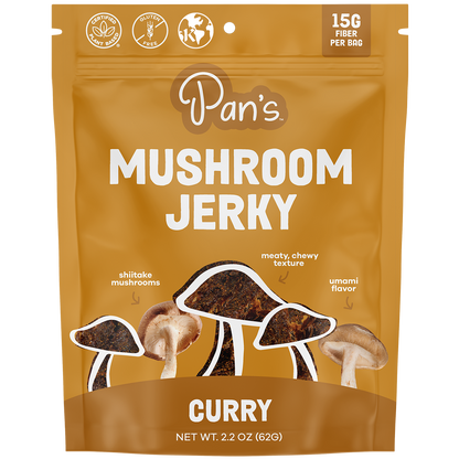 Pan’s Curry Mushroom Jerky – Vegan, Gluten-Free, Soy-Free Snack