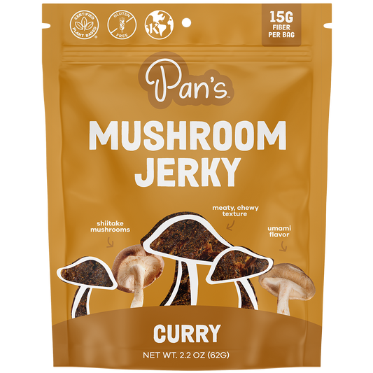 Pan’s Curry Mushroom Jerky – Vegan, Gluten-Free, Soy-Free Snack
