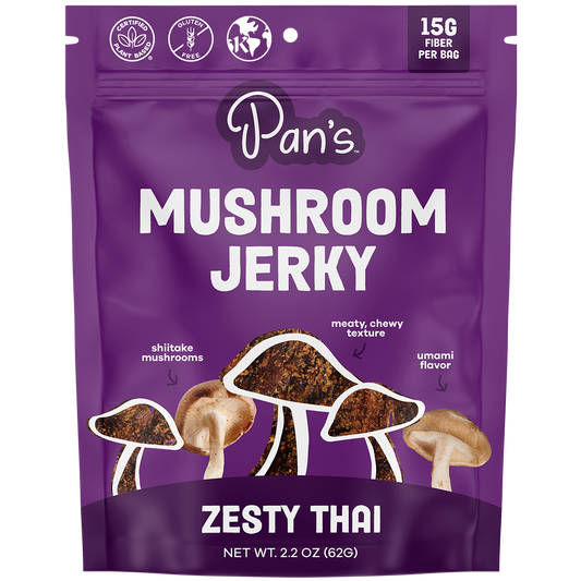 Pan’s Zesty Thai Mushroom Jerky – Vegan, Gluten-Free, Soy-Free