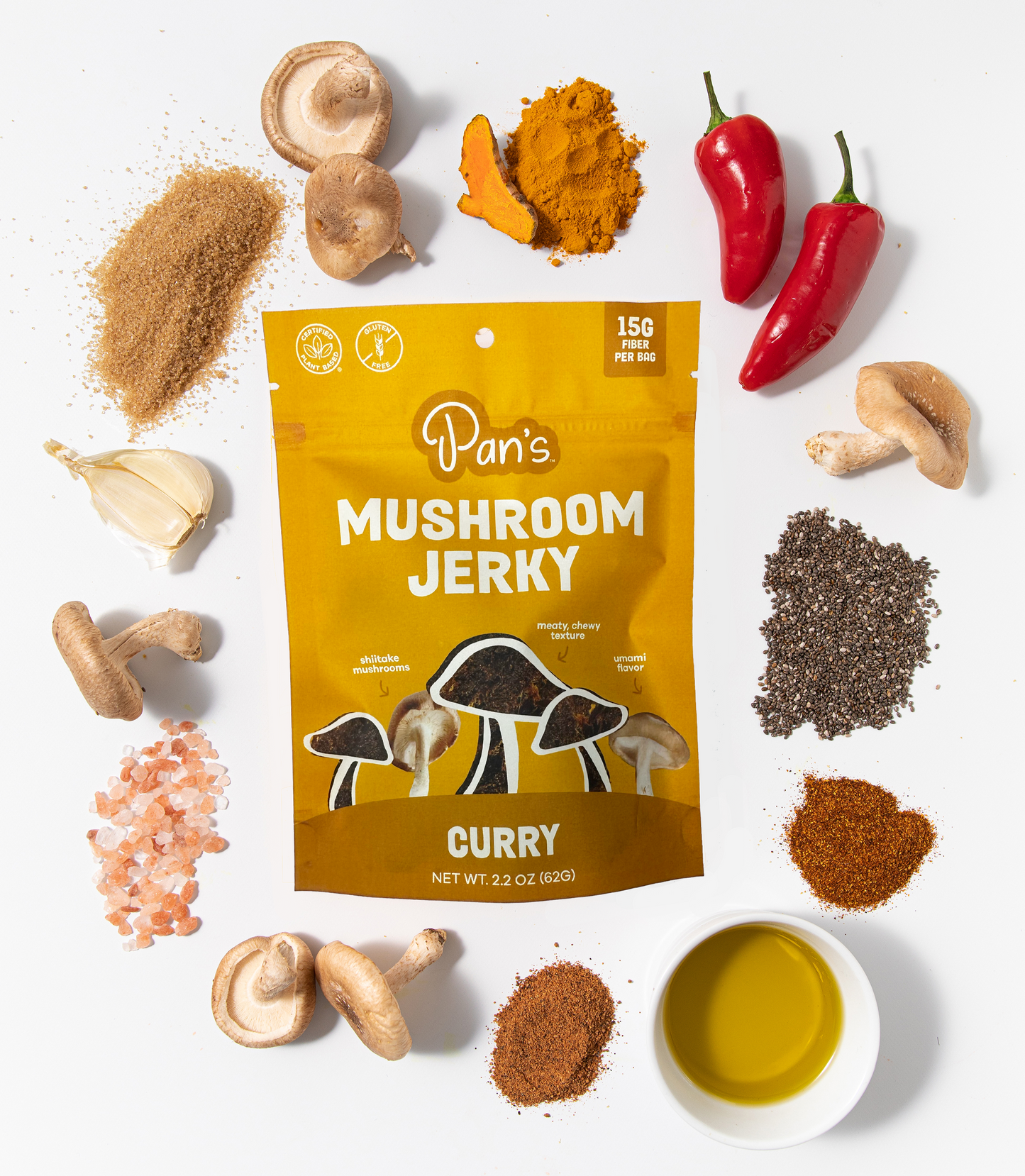 Pan’s Curry Mushroom Jerky – Vegan, Gluten-Free, Soy-Free Snack