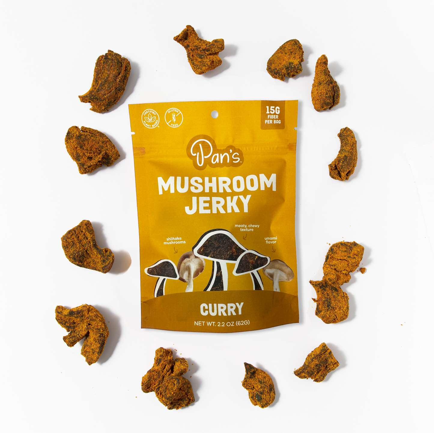 Pan’s Curry Mushroom Jerky – Vegan, Gluten-Free, Soy-Free Snack