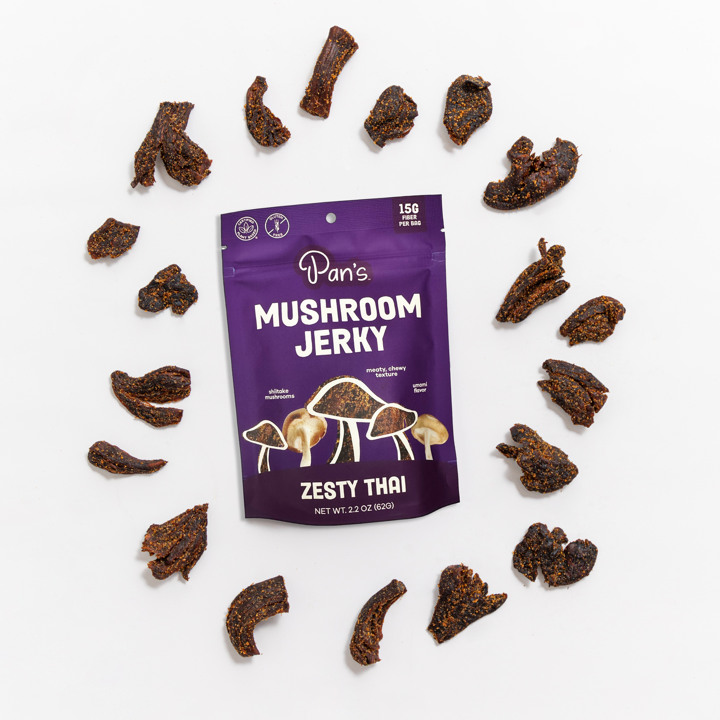 Pan’s Zesty Thai Mushroom Jerky – Vegan, Gluten-Free, Soy-Free