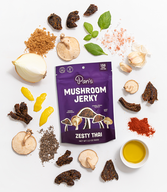 Pan’s Zesty Thai Mushroom Jerky – Vegan, Gluten-Free, Soy-Free