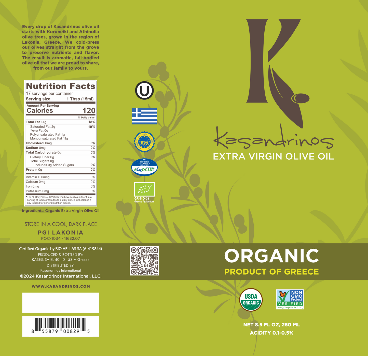 Greek Kasandrinos Olive Oil – 100% Organic, Cold-Pressed & Mediterranean