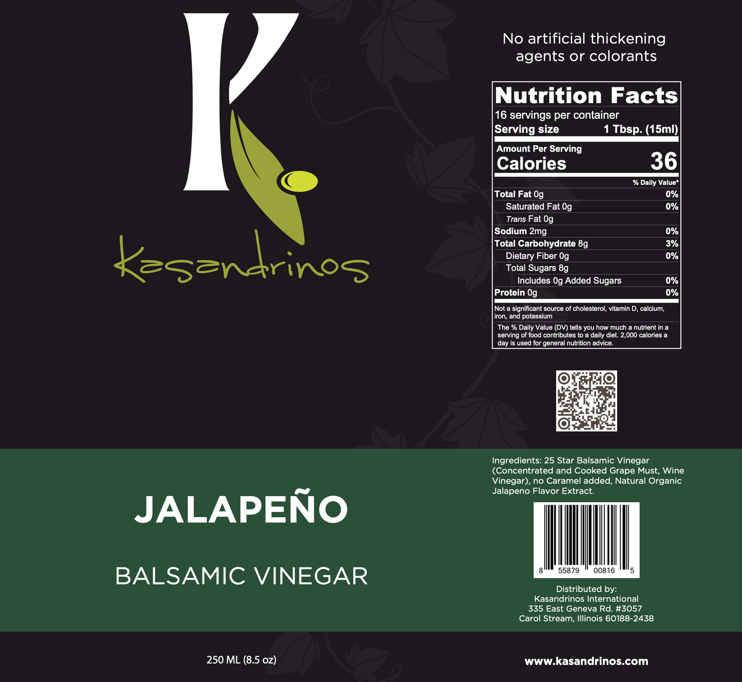Jalapeño Balsamic Vinegar – Spicy-Sweet Infused 250ml by Kasandrinos