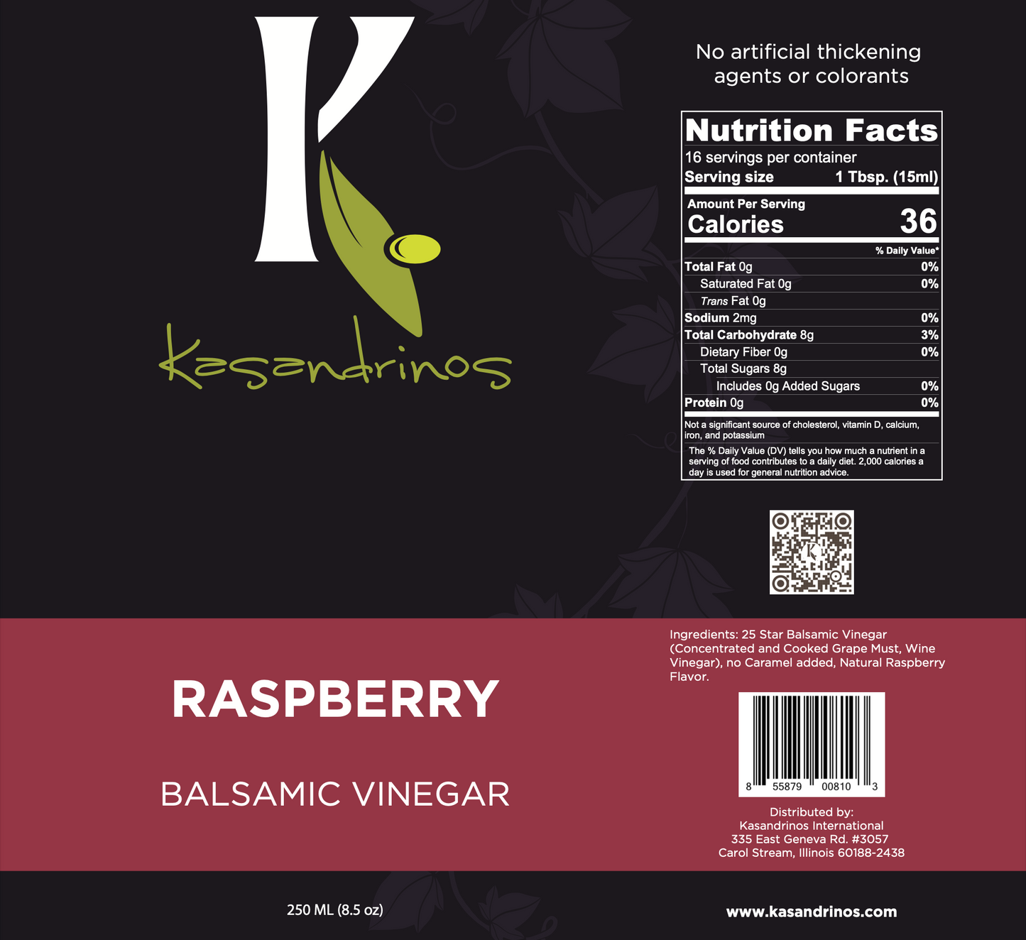 Kasandrinos Raspberry Balsamic Vinegar 250ml – Sweet & Tangy Gourmet