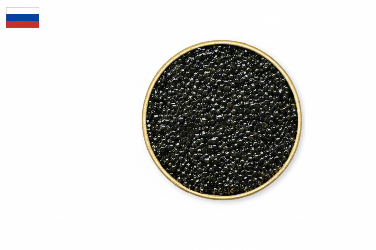 Siberian Sturgeon Caviar with small black pearls, buttery taste, nutty finish