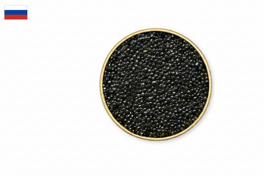 Siberian Sturgeon Caviar with small black pearls, buttery taste, nutty finish