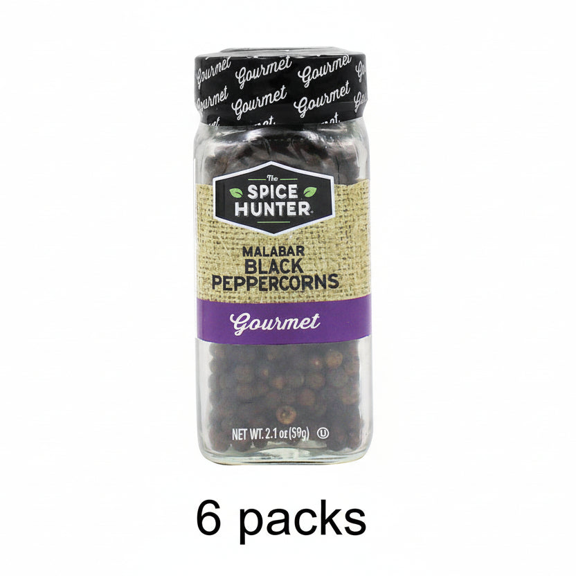 Spice Hunter Malabar Black Peppercorns Whole - 6 Pack (2.1 oz Each) Premium Spice