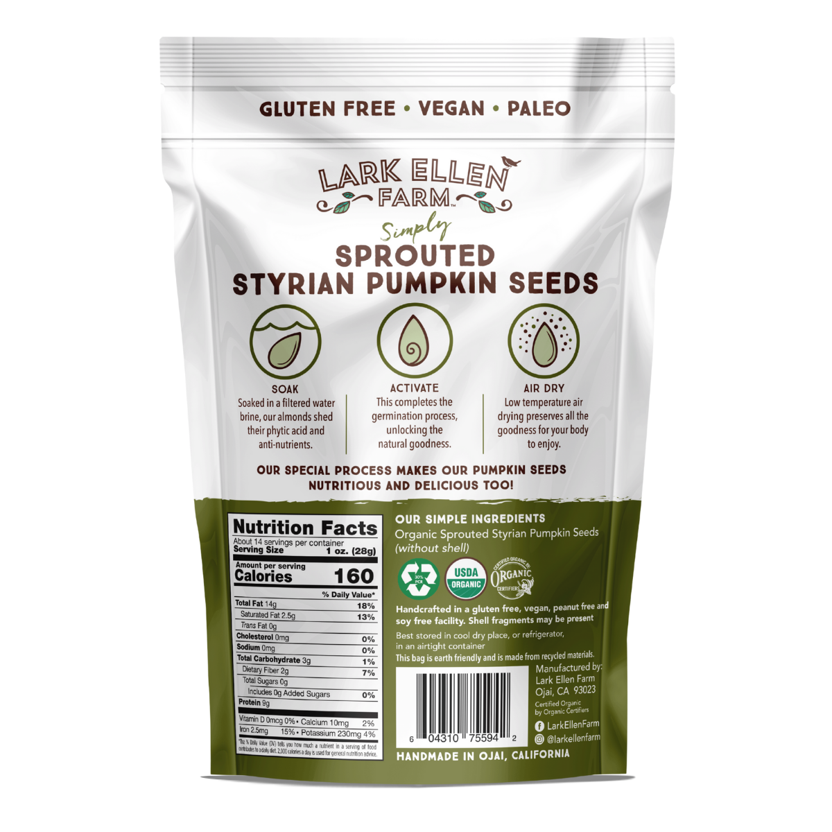 Organic Sprouted Styrian Pumpkin Seeds – Hull-Less, Crunchy, Vegan