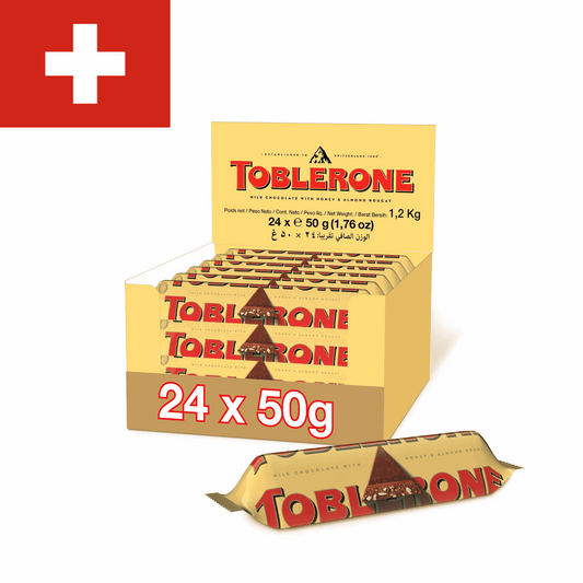 Swiss Toblerone Milk Chocolate w/ Honey & Almond Nougat 24x50g Box | Taste The Planets 