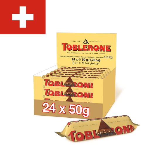Swiss Toblerone Milk Chocolate w/ Honey & Almond Nougat 24x50g Box