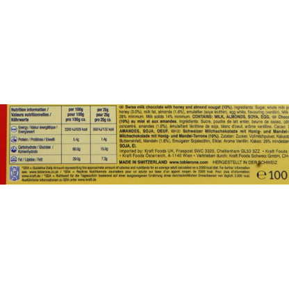 Swiss Toblerone Milk Chocolate w/ Honey & Almond Nougat 24x50g Box