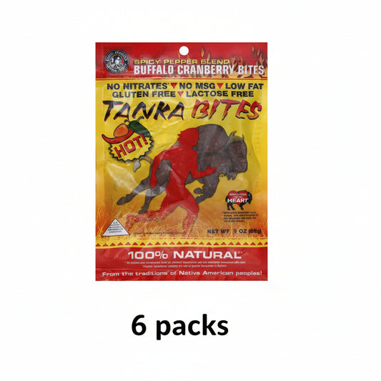 Tanka Natural Buffalo Cranberry Hot Bites - 6 Pack (3 oz Each) Spicy Protein Snack