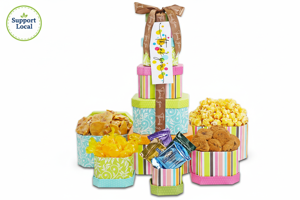 Thank You Treats Gift Tower - Candies - Chocolates- Popcorn - Cookies