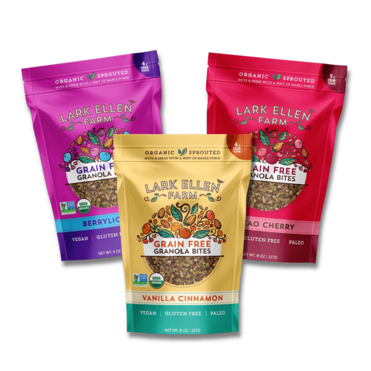 Sprouted Granola Bundle – Berrylicious, Cacao Cherry & Vanilla Cinnamon