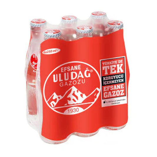 Uludag Gazoz Plain Soda 6x250ml Glass - Legendary Turkish Soda 6-Pack