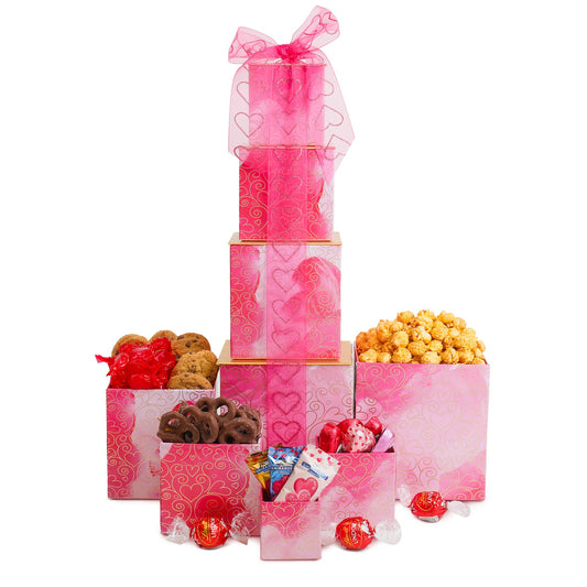 Valentine’s Day Chocolate Gift Tower with Ghirardelli & Lindt