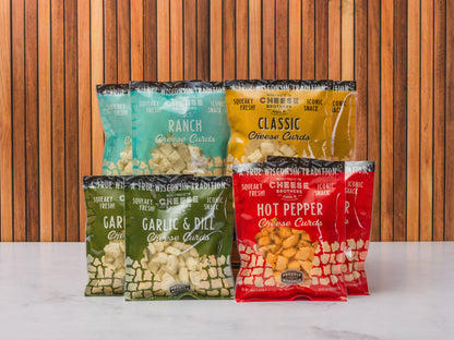 Wisconsin Cheese Curds Sampler 8-Pack - Fresh Squeaky Curds in 8 Flavors