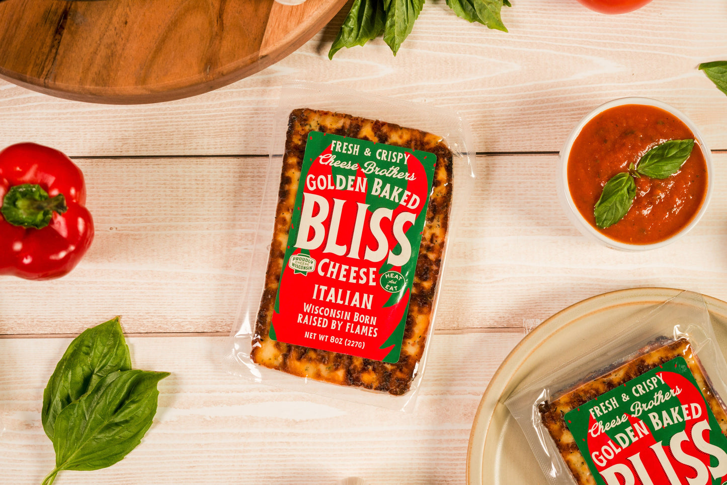 Italian Golden Baked Bliss Cheese - Herb, Garlic & Red Pepper Baked Cheese