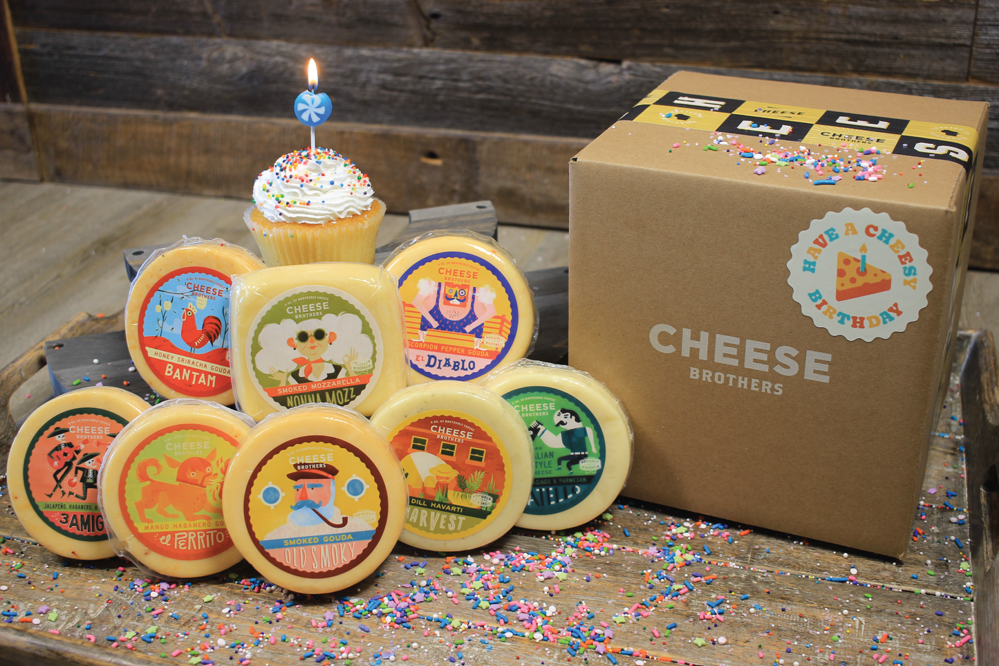 "Have a Cheesy Birthday" Gift Basket - 8-Cheese Wisconsin Birthday Gift