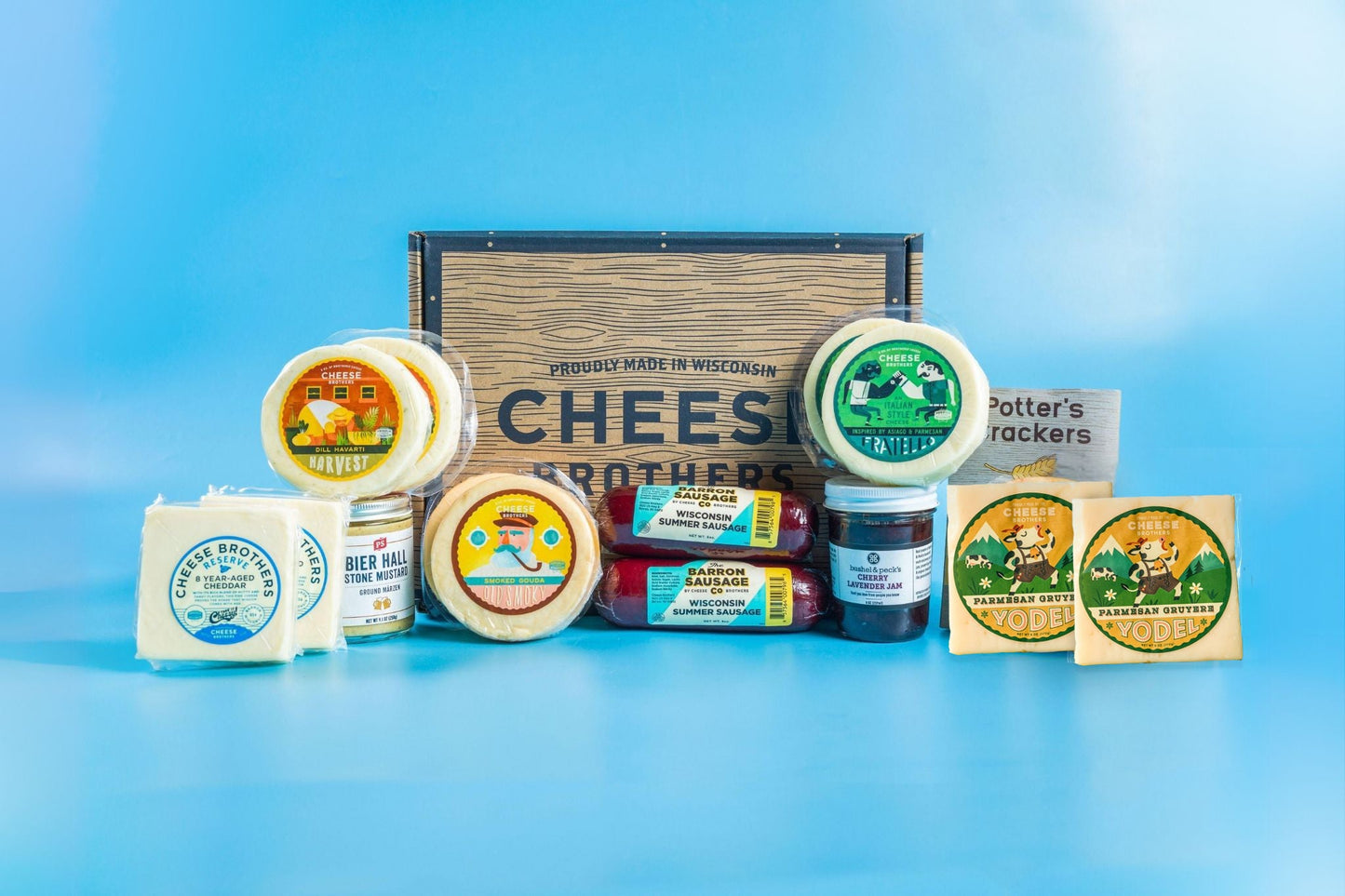 Deluxe Charcuterie Pack - 10 Wisconsin Cheeses with Sausage, Jam & Mustard