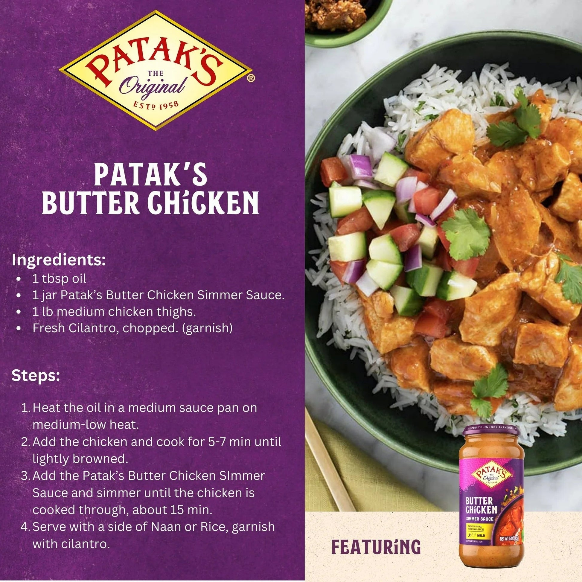 Indian Patak's Butter Chicken Simmer Sauce, 15 oz – Authentic Indian Cooking Made Easy - Taste The Planets