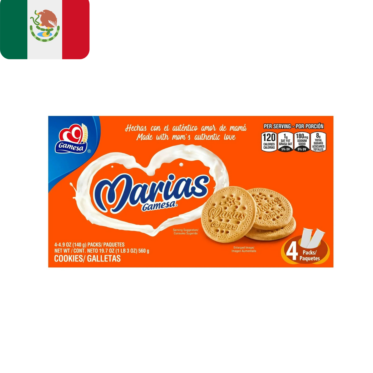 Mexican Gamesa Marias Cookies, 4.9 oz, 4-Count (Single Pack or 2-Pack)