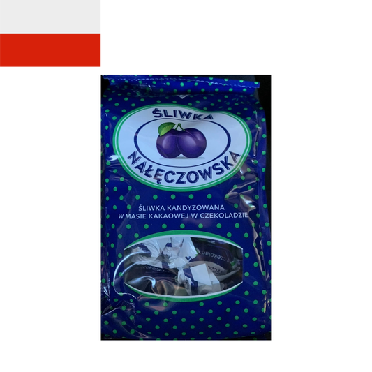 Polish Solidarnosc Sliwka Naleczowska – Candied Plums in Dark Chocolate, 12.34 oz