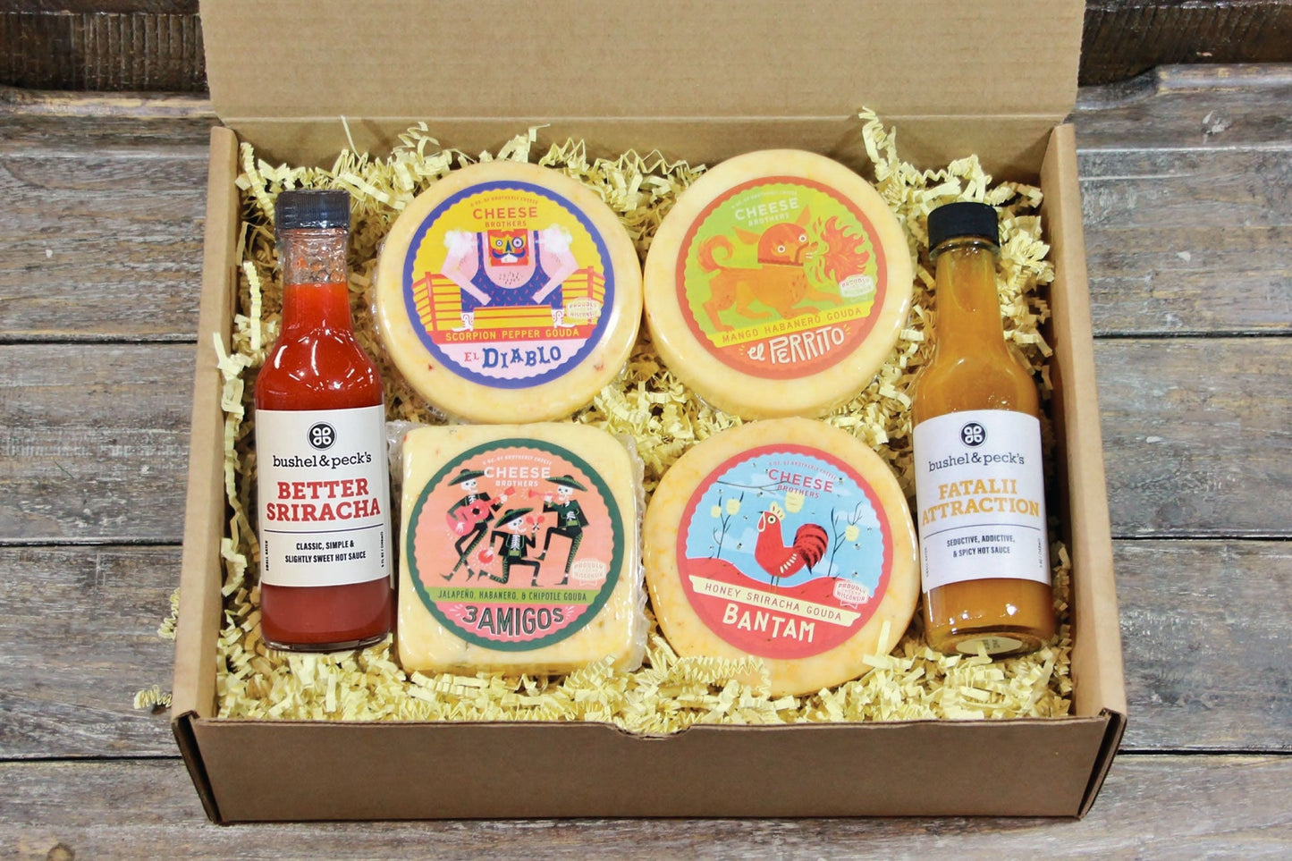 Deluxe Hot and Spicy Gift Collection - 4 Spicy Cheeses & 2 Local Hot Sauces