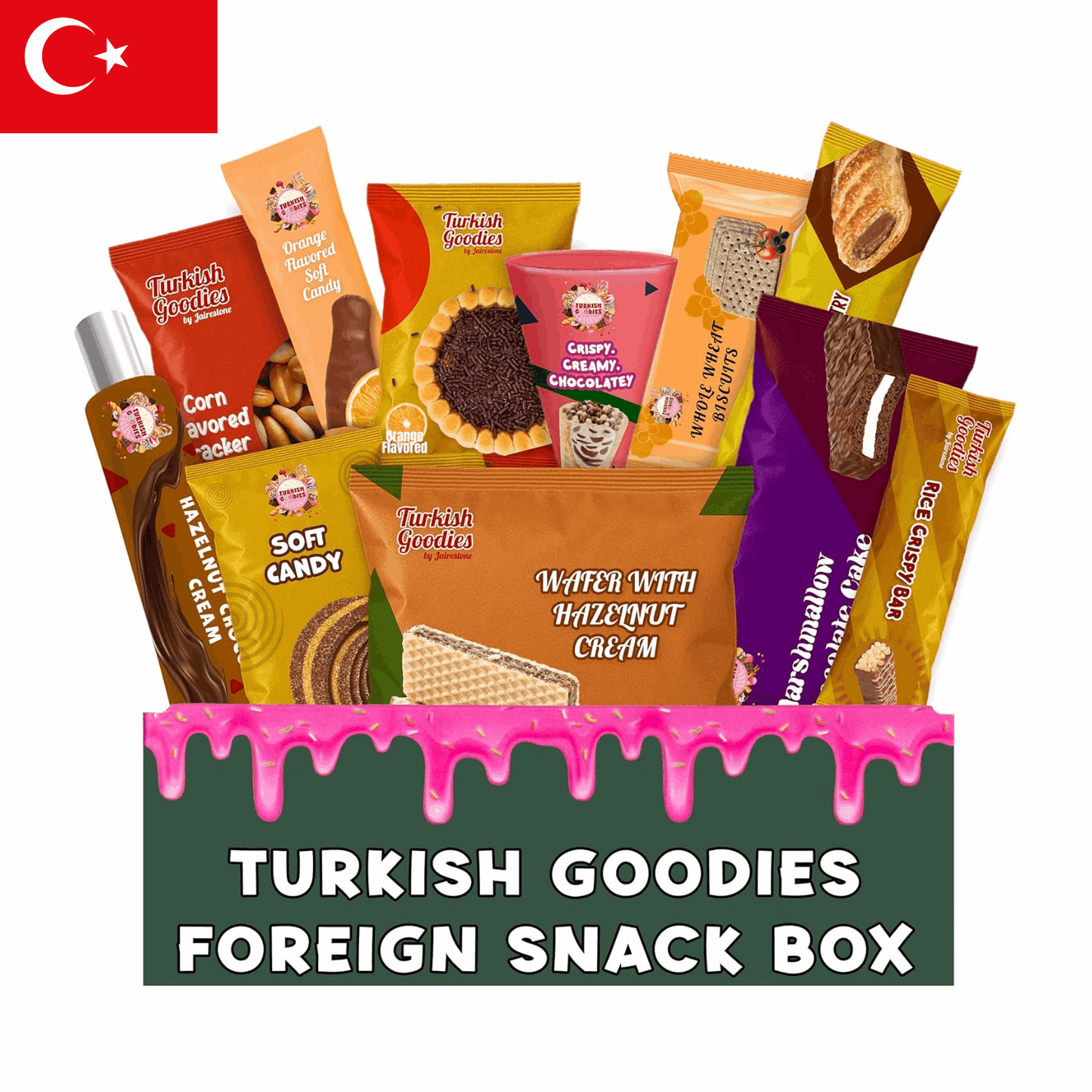 Turkish Snack Box – 11 Global Goodies | Mini Chocolates, Cookies, Marshmallows | Taste The Planets 