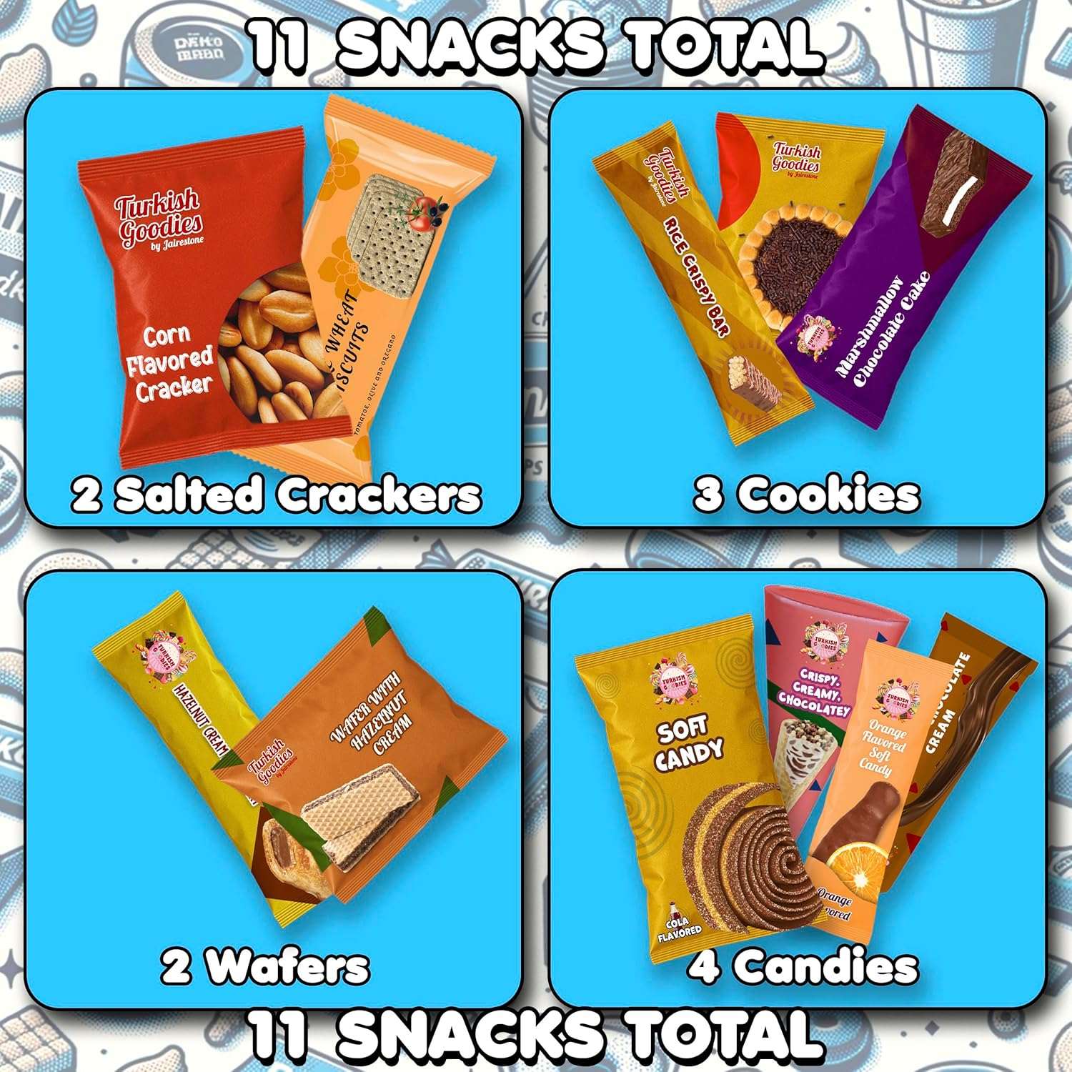 Turkish Snack Box – 11 Global Goodies | Mini Chocolates, Cookies, Marshmallows | Taste The Planets 