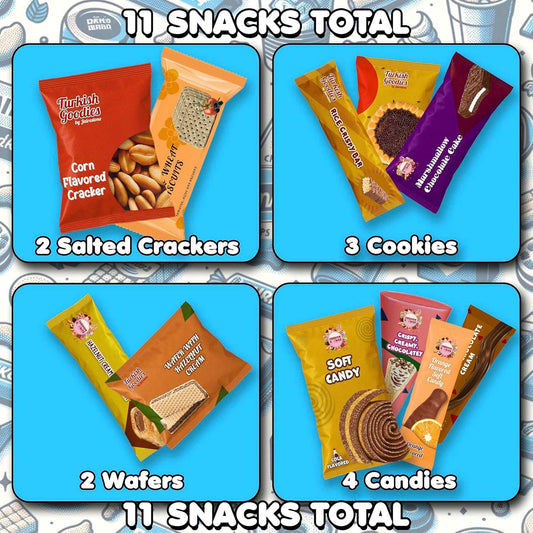 Turkish Snack Box – 11 Global Goodies | Mini Chocolates, Cookies, Marshmallows | Taste The Planets 